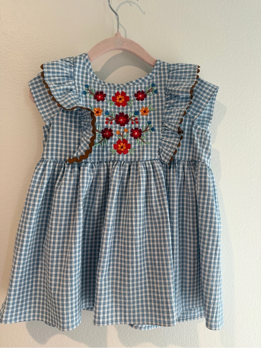 Good Lad Blue Gingham Floral Embroidered Ruffle Dress